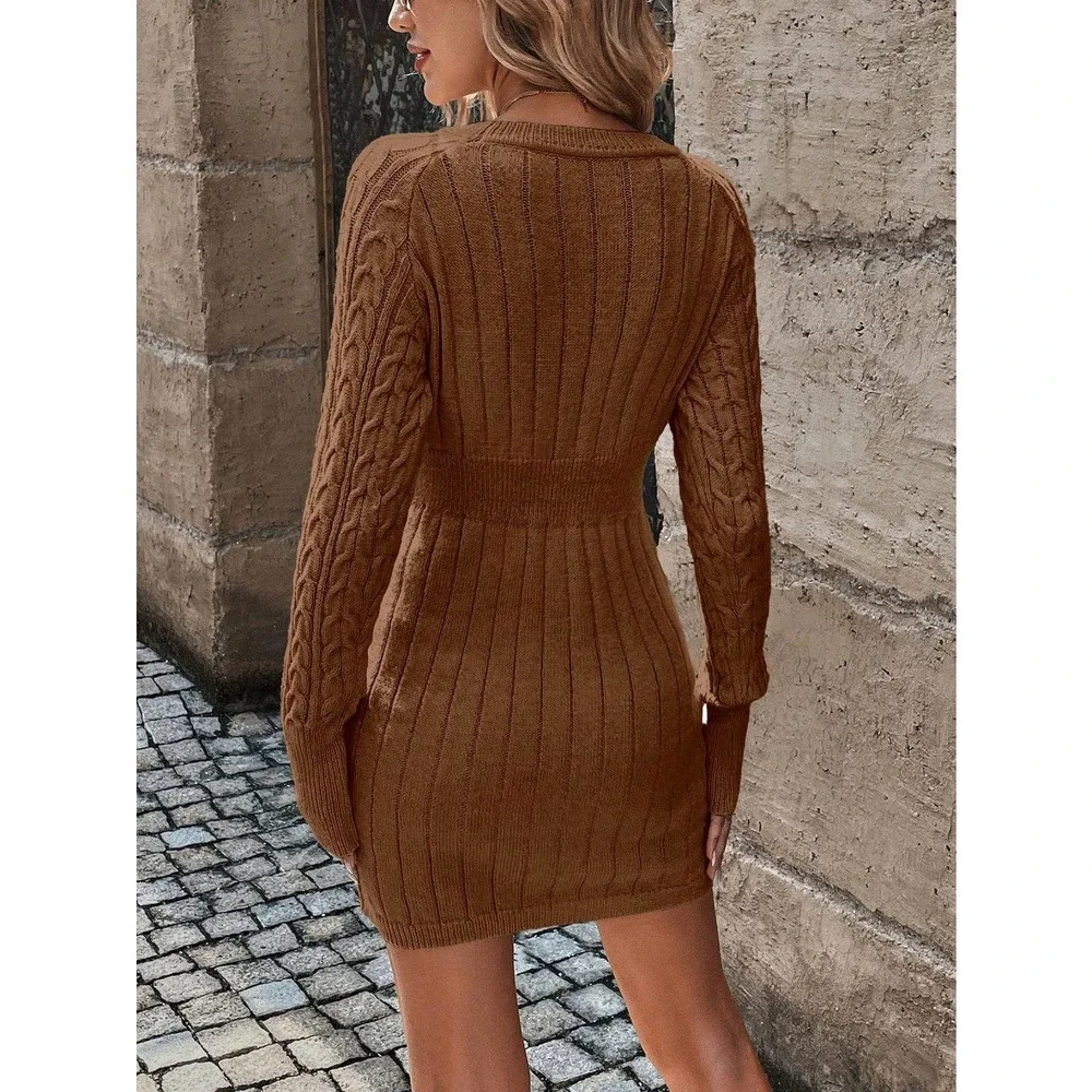Cable Knit Sweater Dress long sleeve - Picture 2 of 13